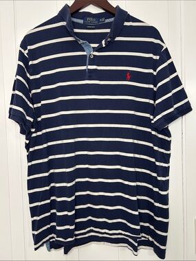 Vintage Polo by Ralph Lauren Navy and White Striped 100% cotton Polo with Pony